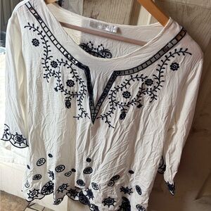 Solitaire White Blouse with Black Embroidery